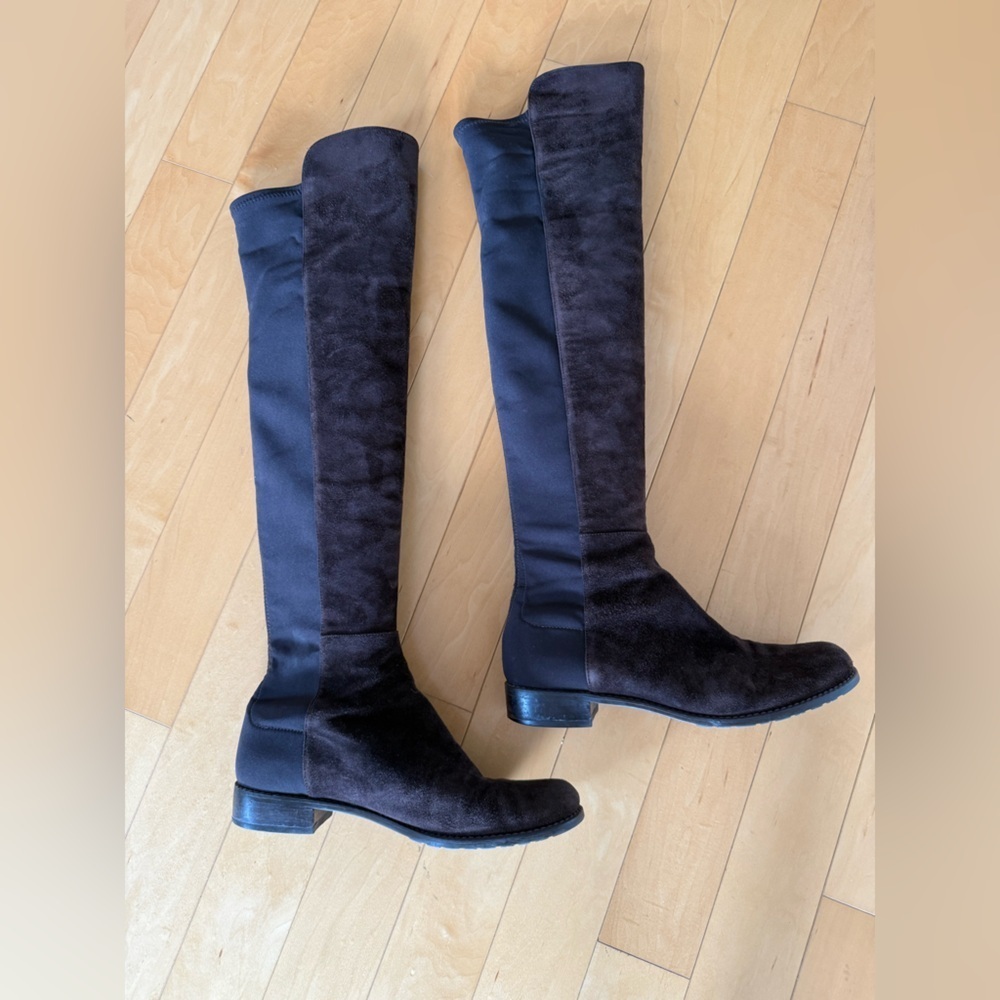 Stuart Weitzman Suede and Microstretch Over-The-Knee Boots - Picture 9 of 13